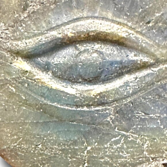 Natural Labradorite Disc Intricate Evil Eye Carving Healing Powerful Protector - Picture 2 of 6